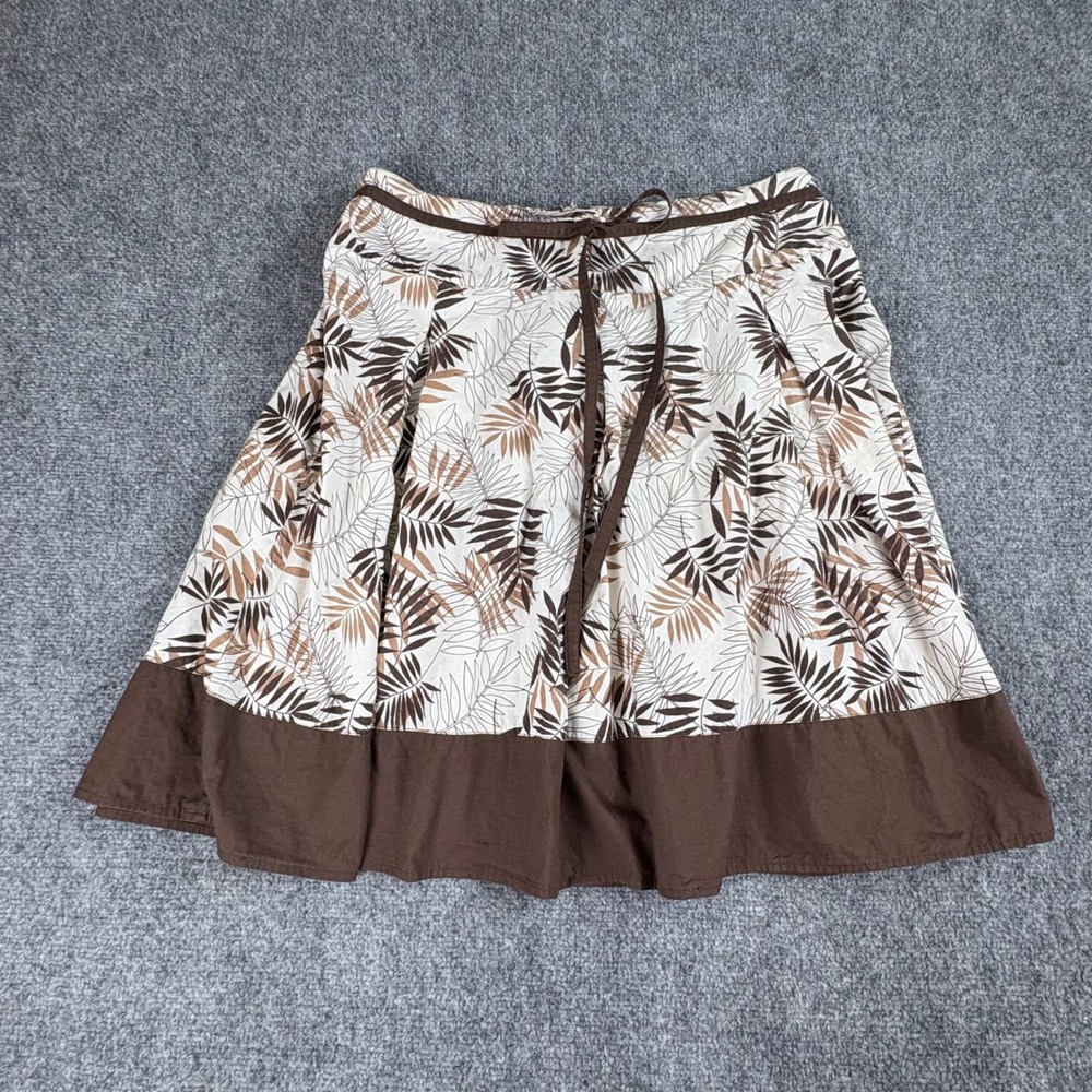 Mix Nouveau Skirt L Brown Leaf Print Boho Y2K Cottage Coastal Tropical Earthy